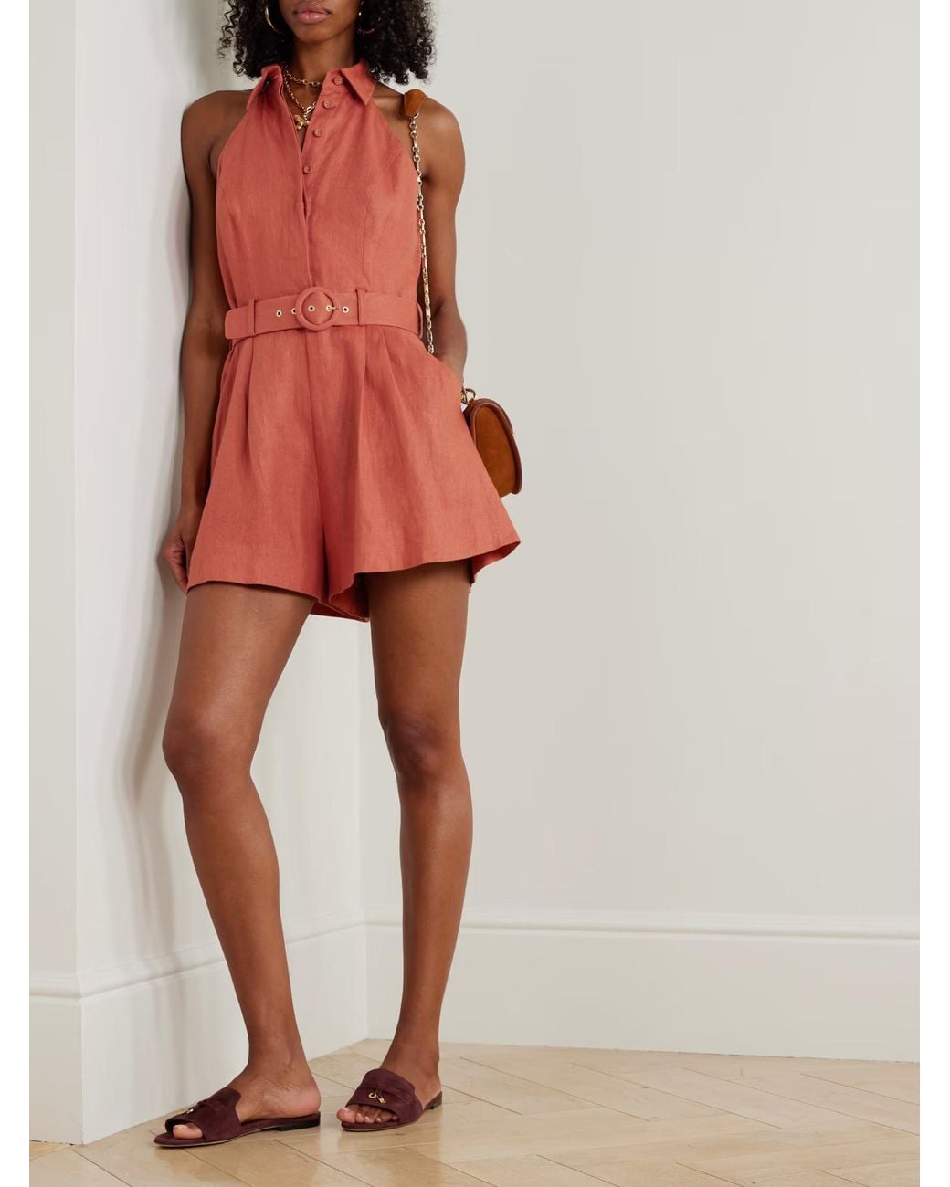 Zimmermann Red Belted Halterneck Jumpsuit