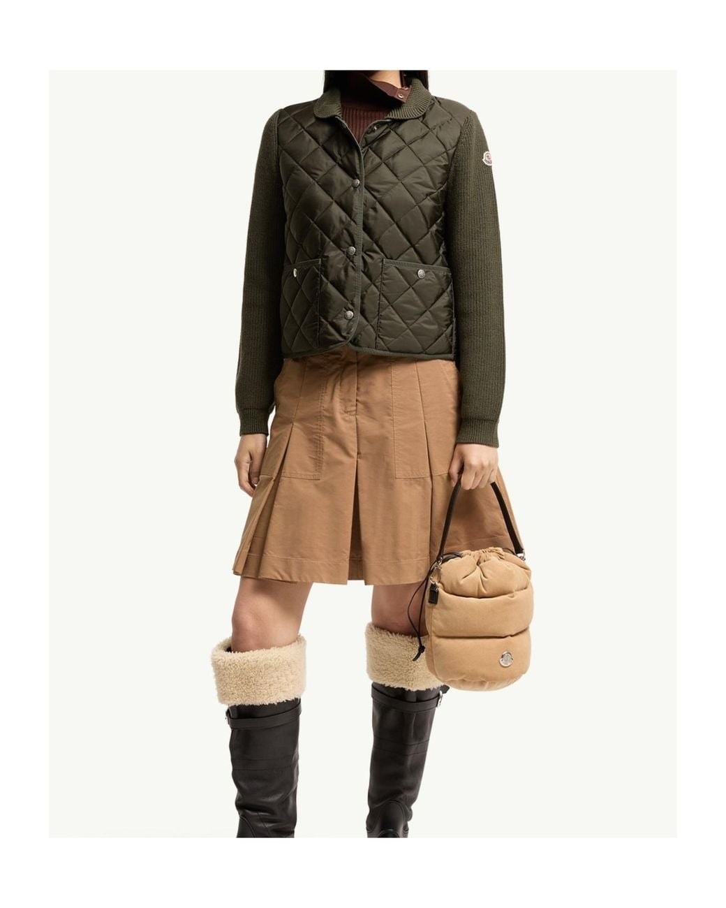 Moncler Green Diamond Quilted Padded Wool Cardigan