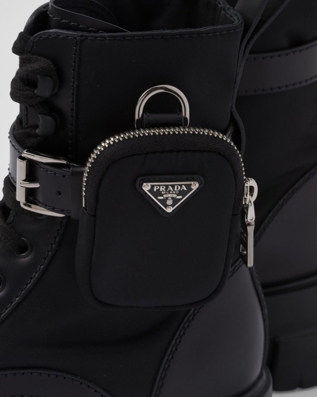 Prada Black Panelled Pouch-Attached Combat Boots for men