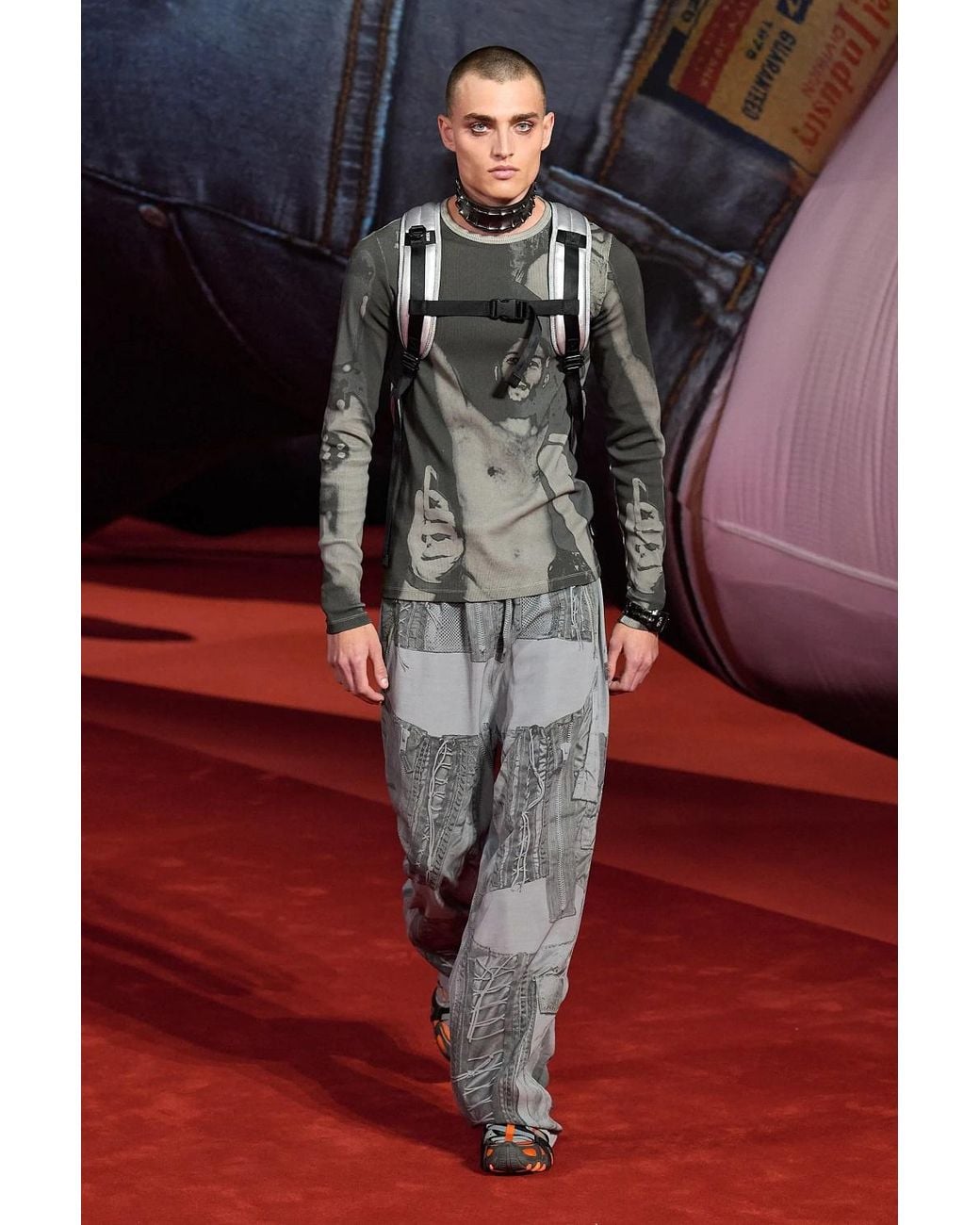 DIESEL Gray Photograph-Print Long-Sleeved T-Shirt for men