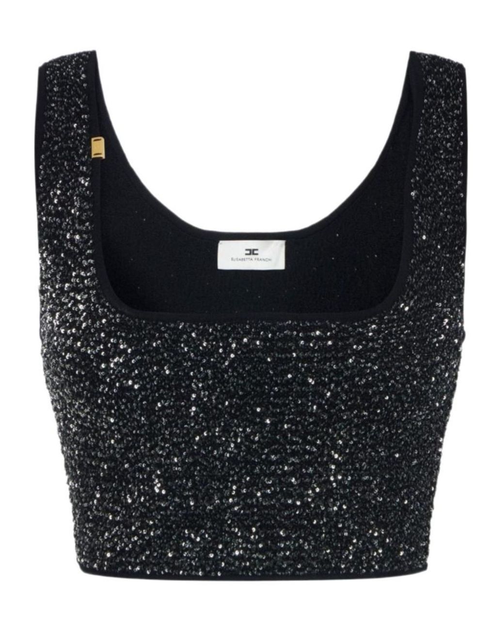 Elisabetta Franchi Black Sequined Crop Top