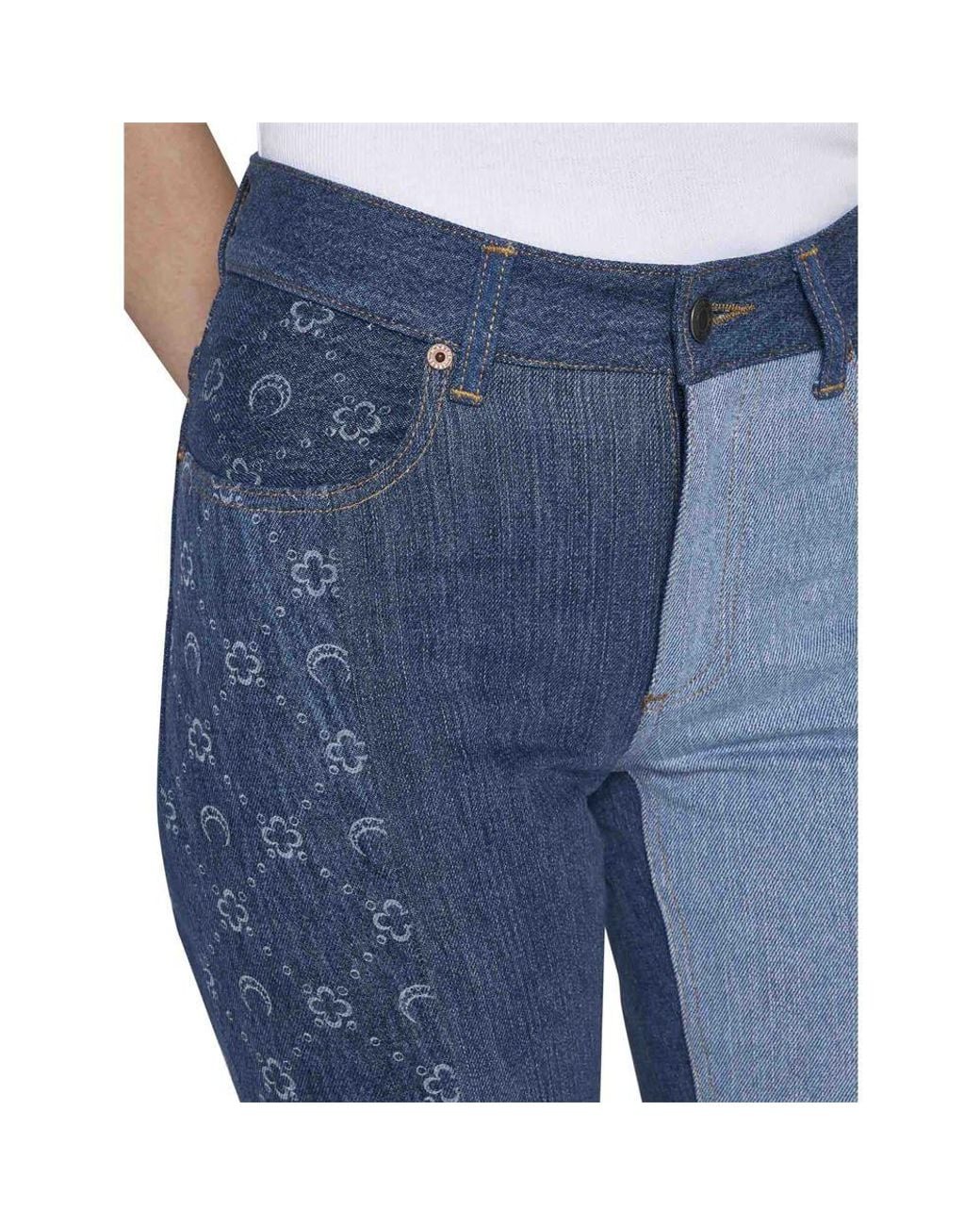 MARINE SERRE Blue Monogram Straight-Leg Patchwork Jeans