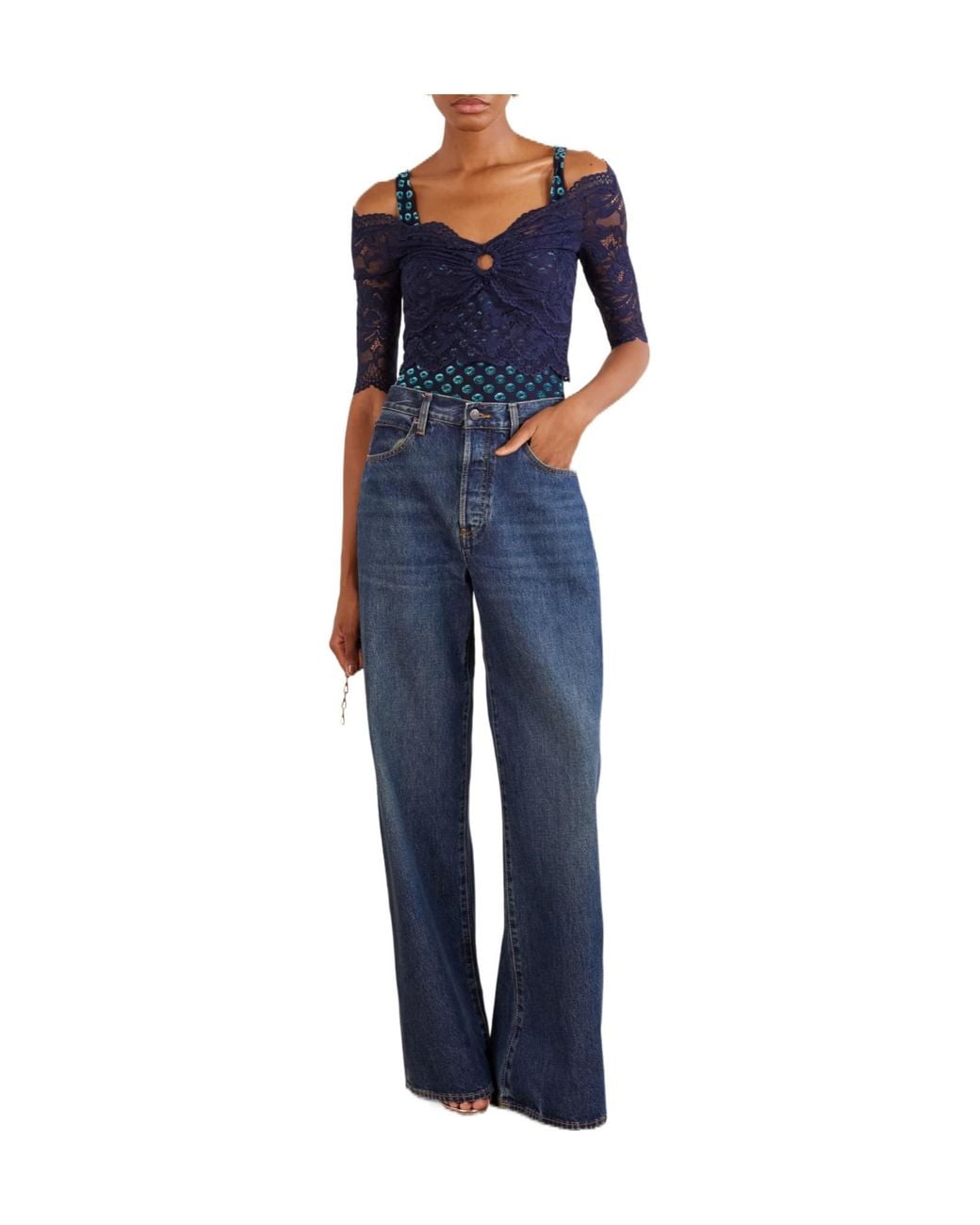 Rabanne Blue Rabanne Short-Sleeved Lace Top