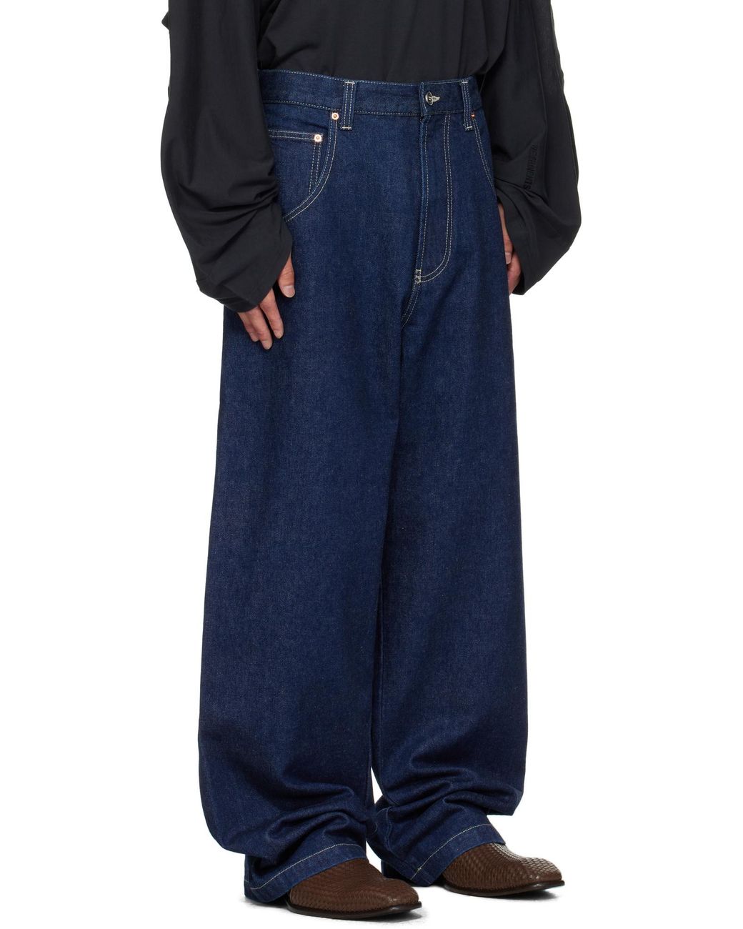 Vetements Blue Logo Patch Topstitching Jeans for men