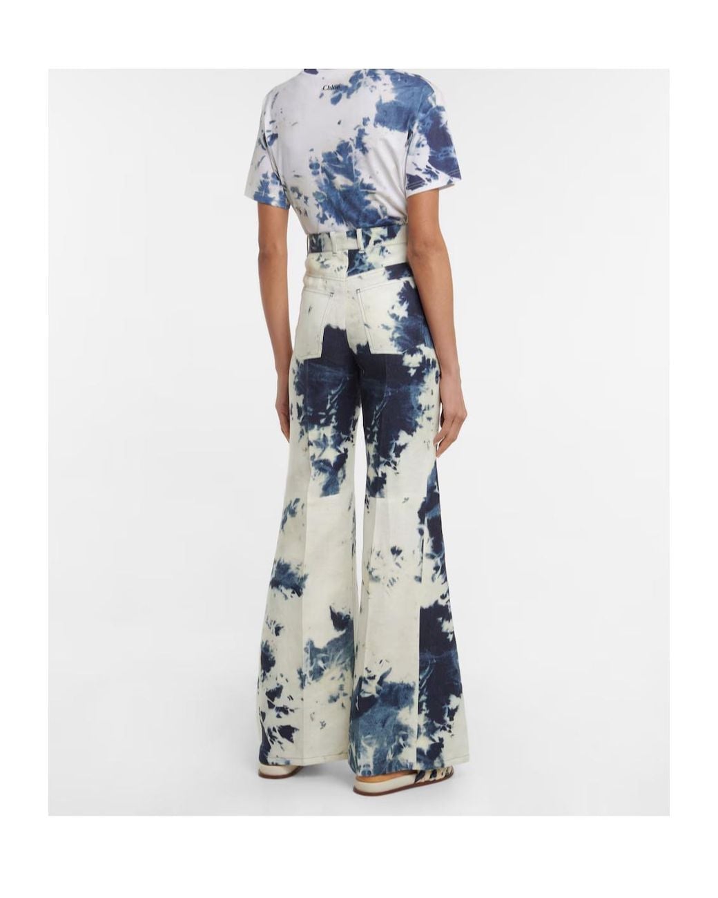 Chloé Blue Tie-Dye Linen Flared Pants