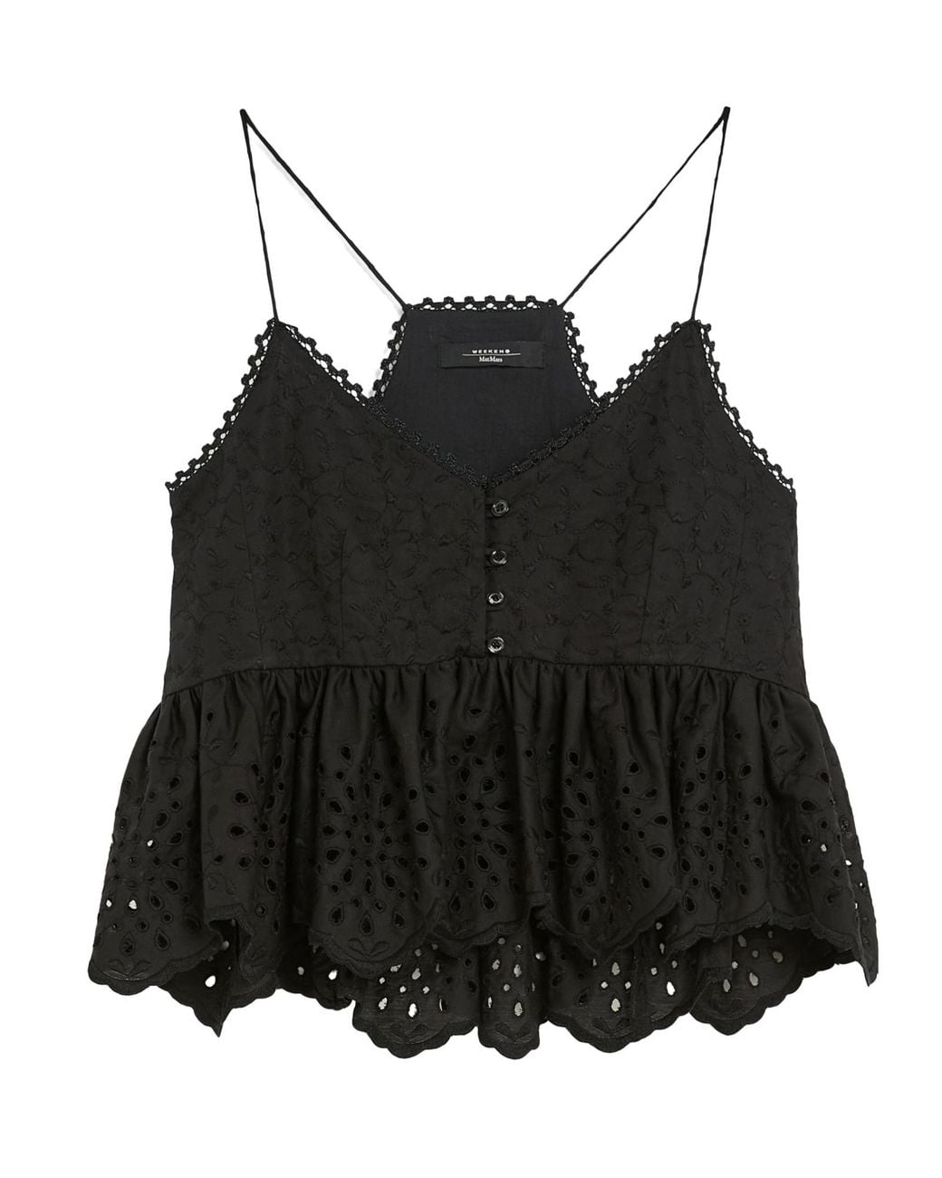 Weekend by Maxmara Black Embroidered Spaghetti Strap Top