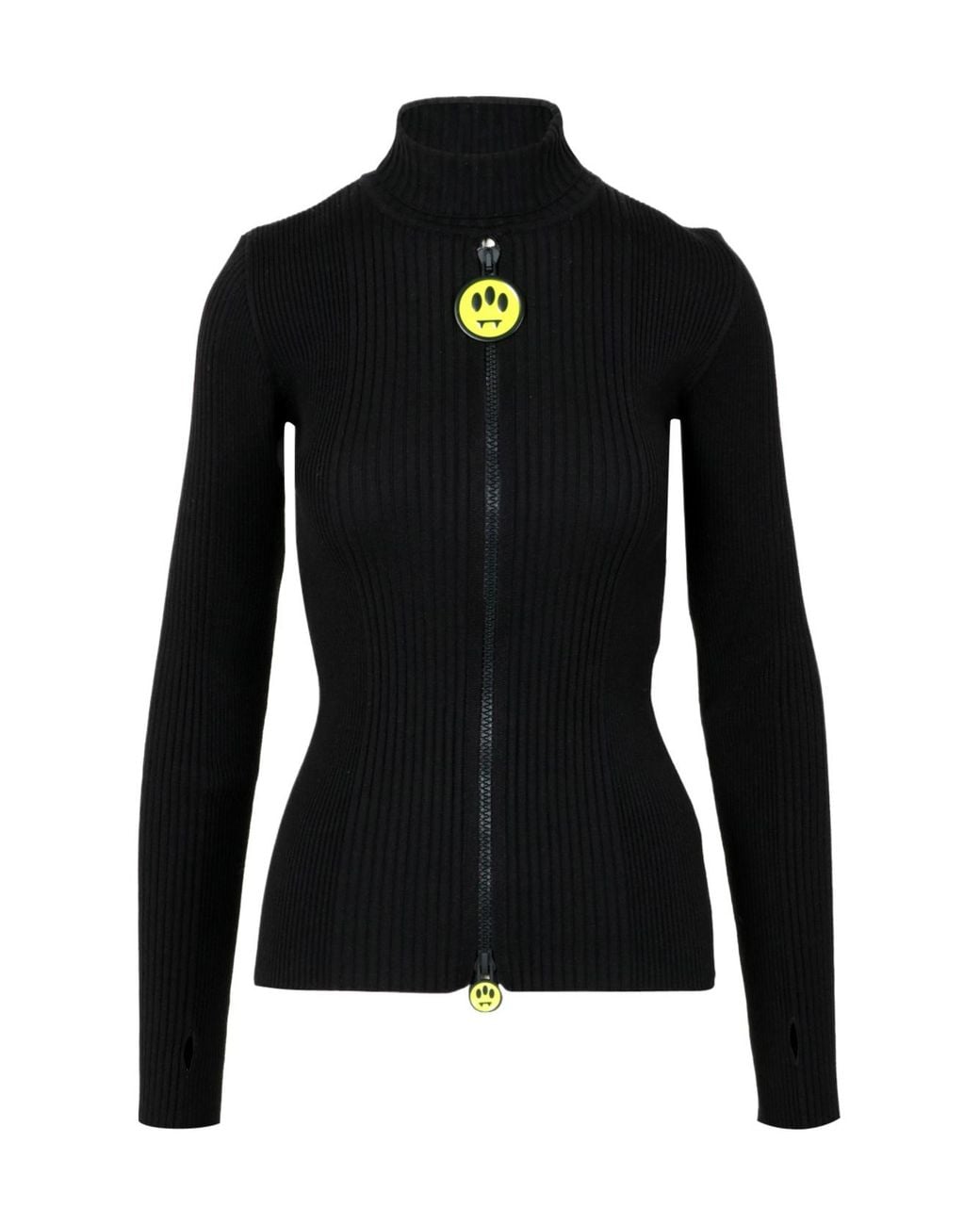 Barrow Black Ribbed-Knit Zip-Up Cardigan