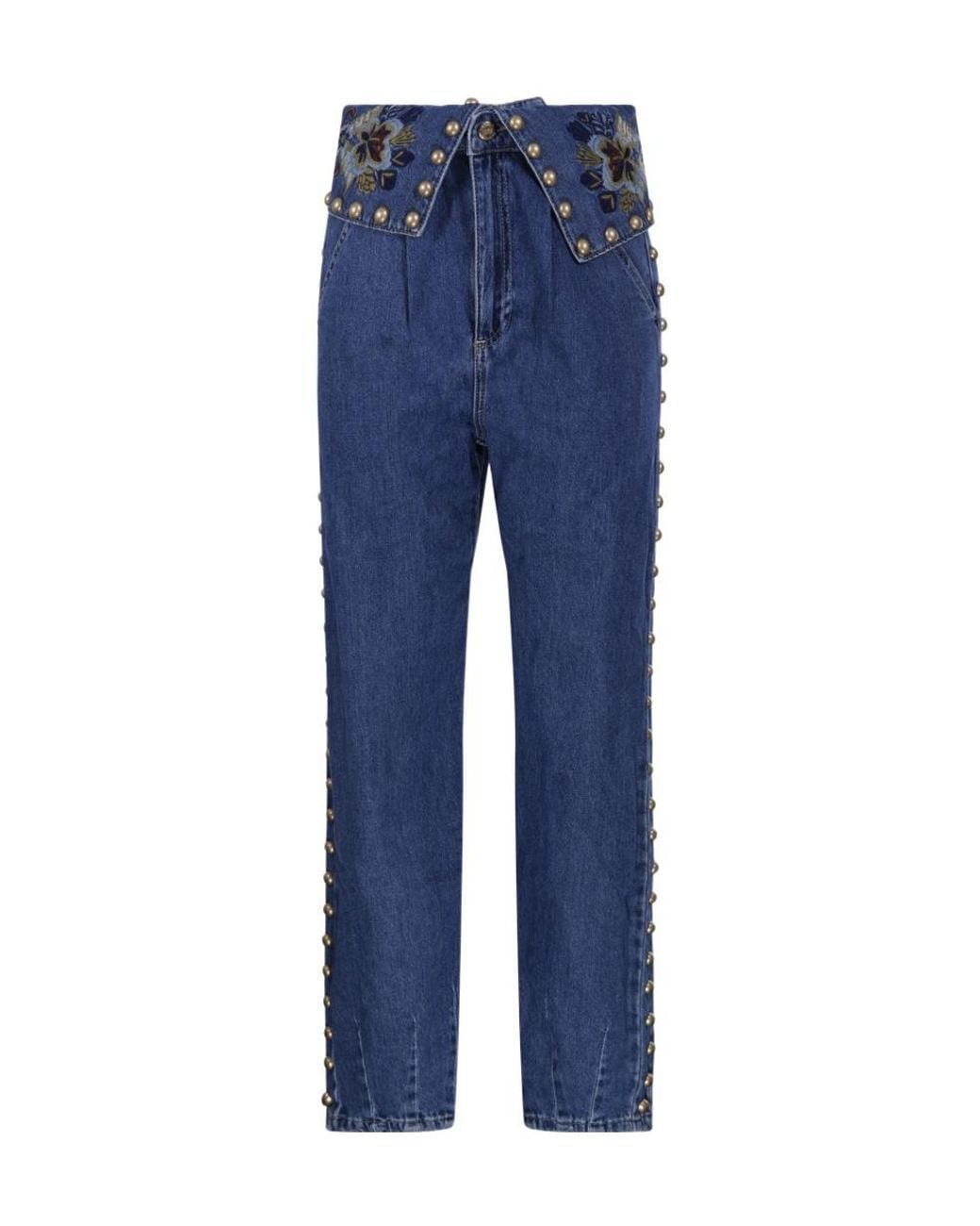 Farm Rio Blue Embellished Balloon Jeans