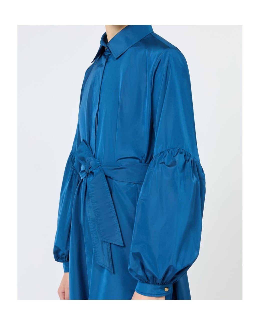 Max Mara Blue Belted Balloon-Sleeve Midi Dress