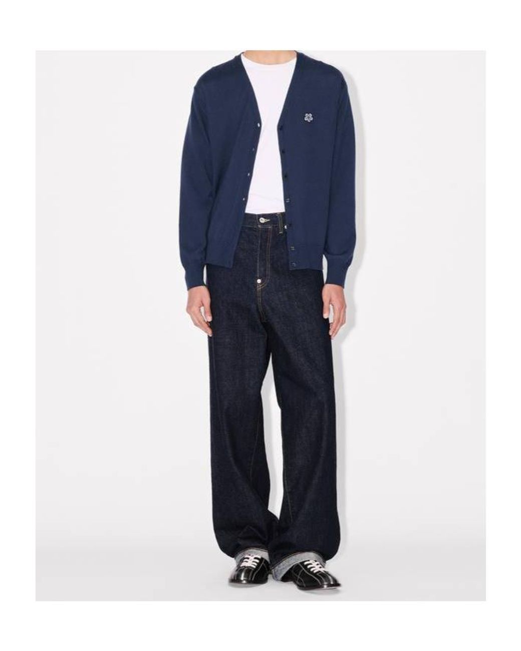 KENZO Blue V-Neck Buttoned Cardigan for men