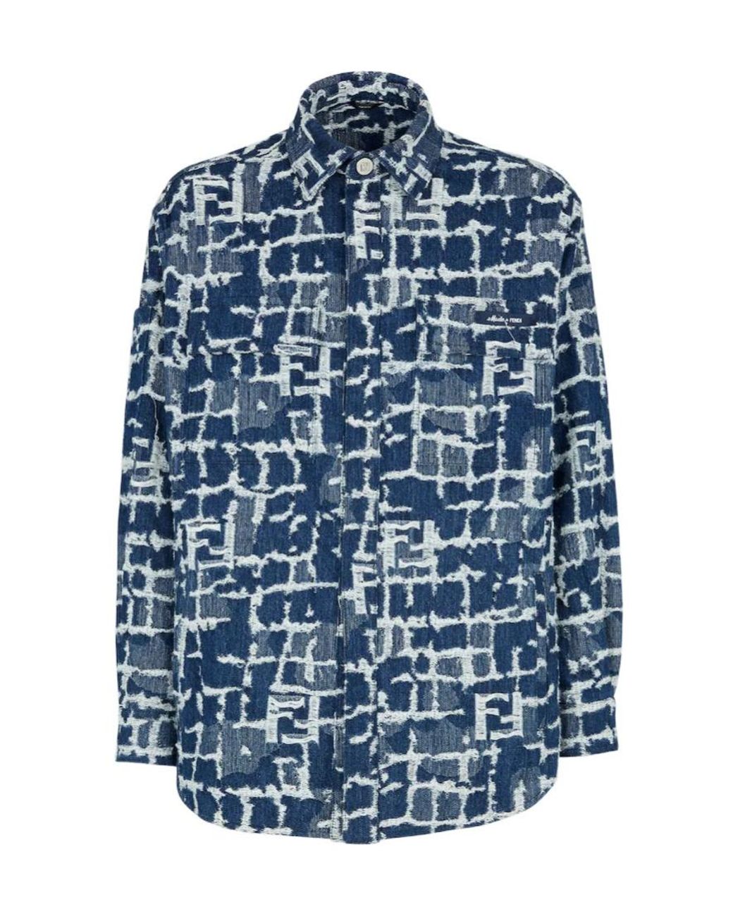 Fendi Blue Logo Detailed Distressed Denim Jacket for men