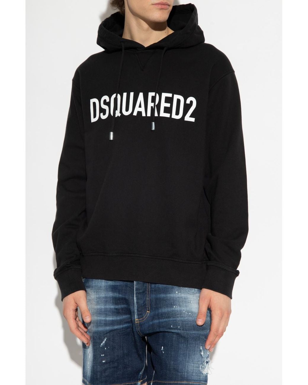 DSquared² Black Logo Printed Drawstring Hoodie for men