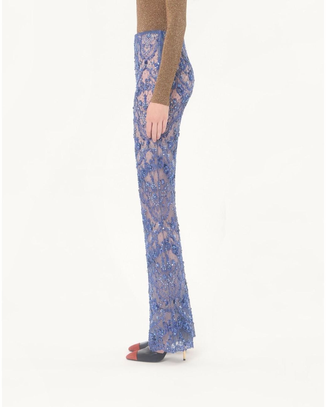 Valentino Blue Embroidered Lace Pants