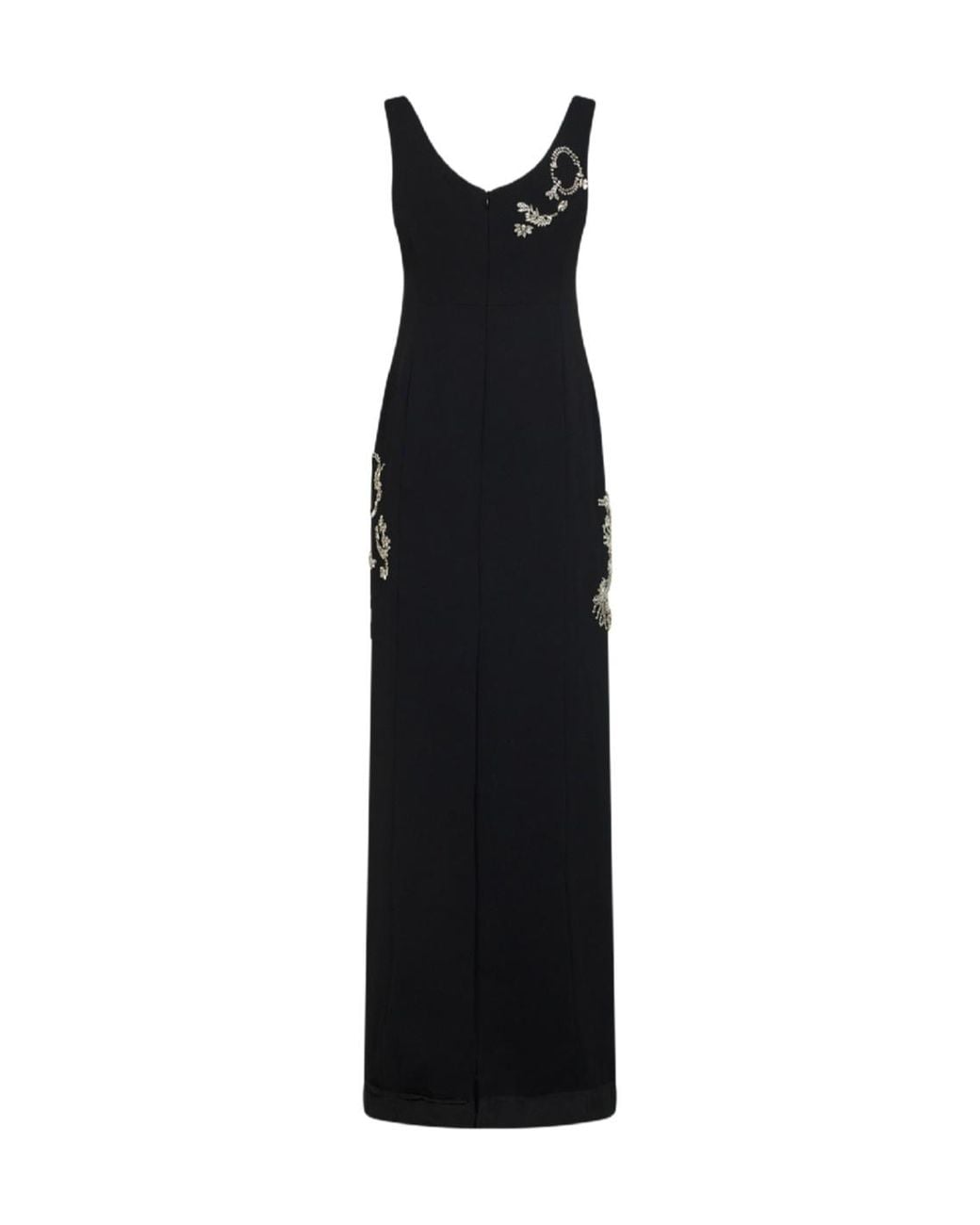 Dries Van Noten Black Crepe Long Embroidered Dress
