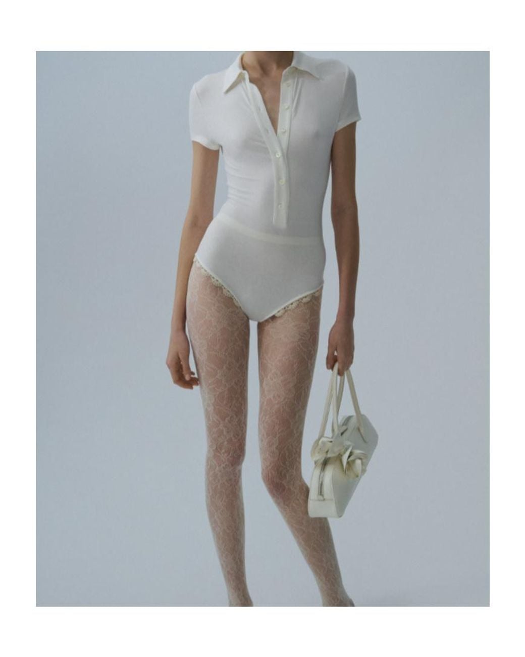 Magda Butrym White Lace-Detail Polo Bodysuit