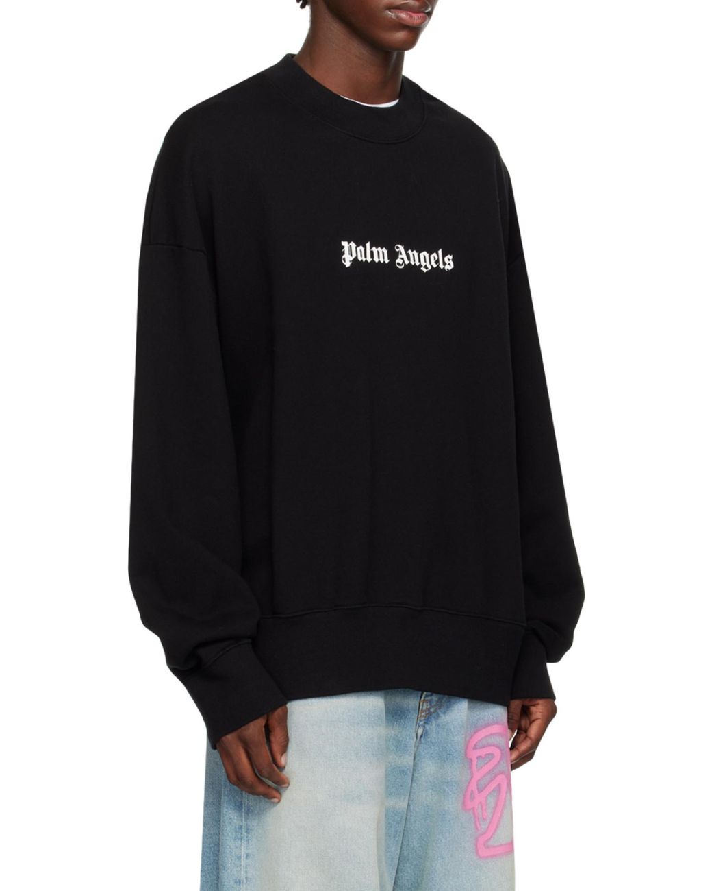 Palm Angels Black Logo Printed Crewneck Sweatshirt for men