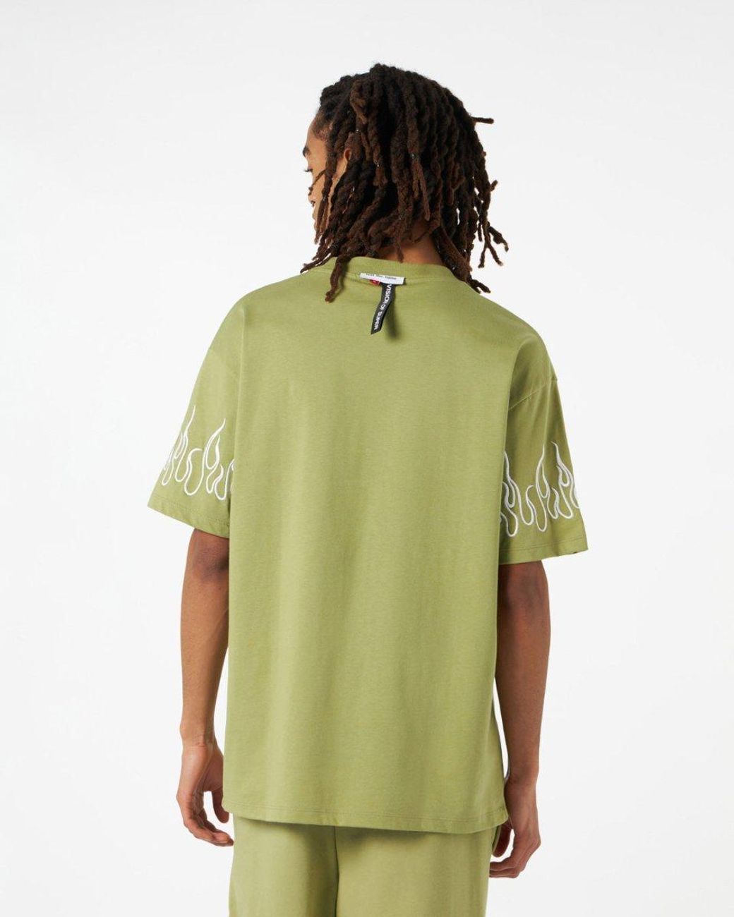 Vision Of Super Green Flame-Embroidered Cotton T-Shirt for men