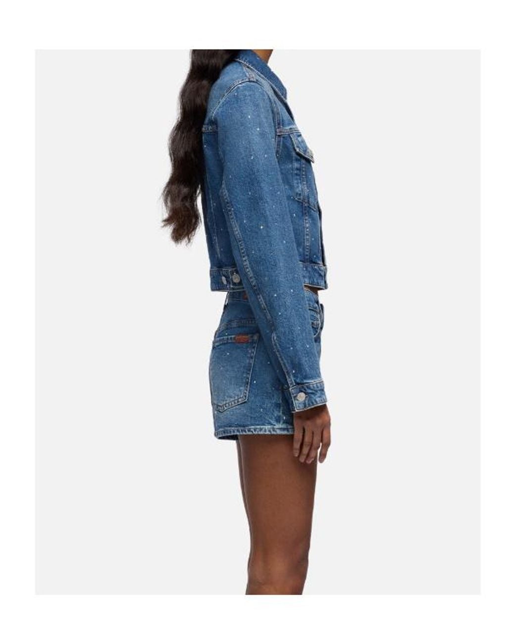 7 For All Mankind Blue Crystal-Embellished Denim Jacket