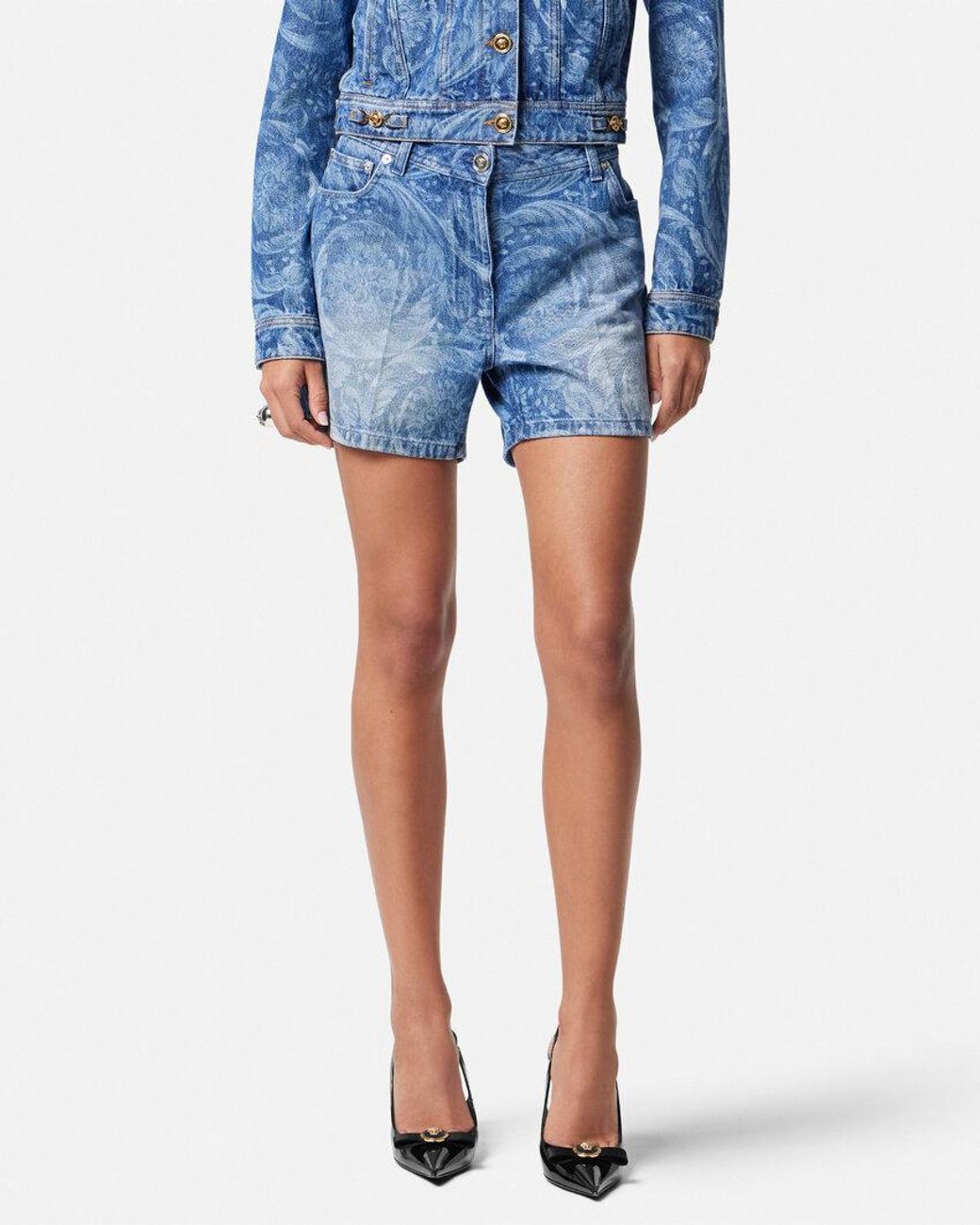 Versace Blue Logo-Patch Denim Shorts