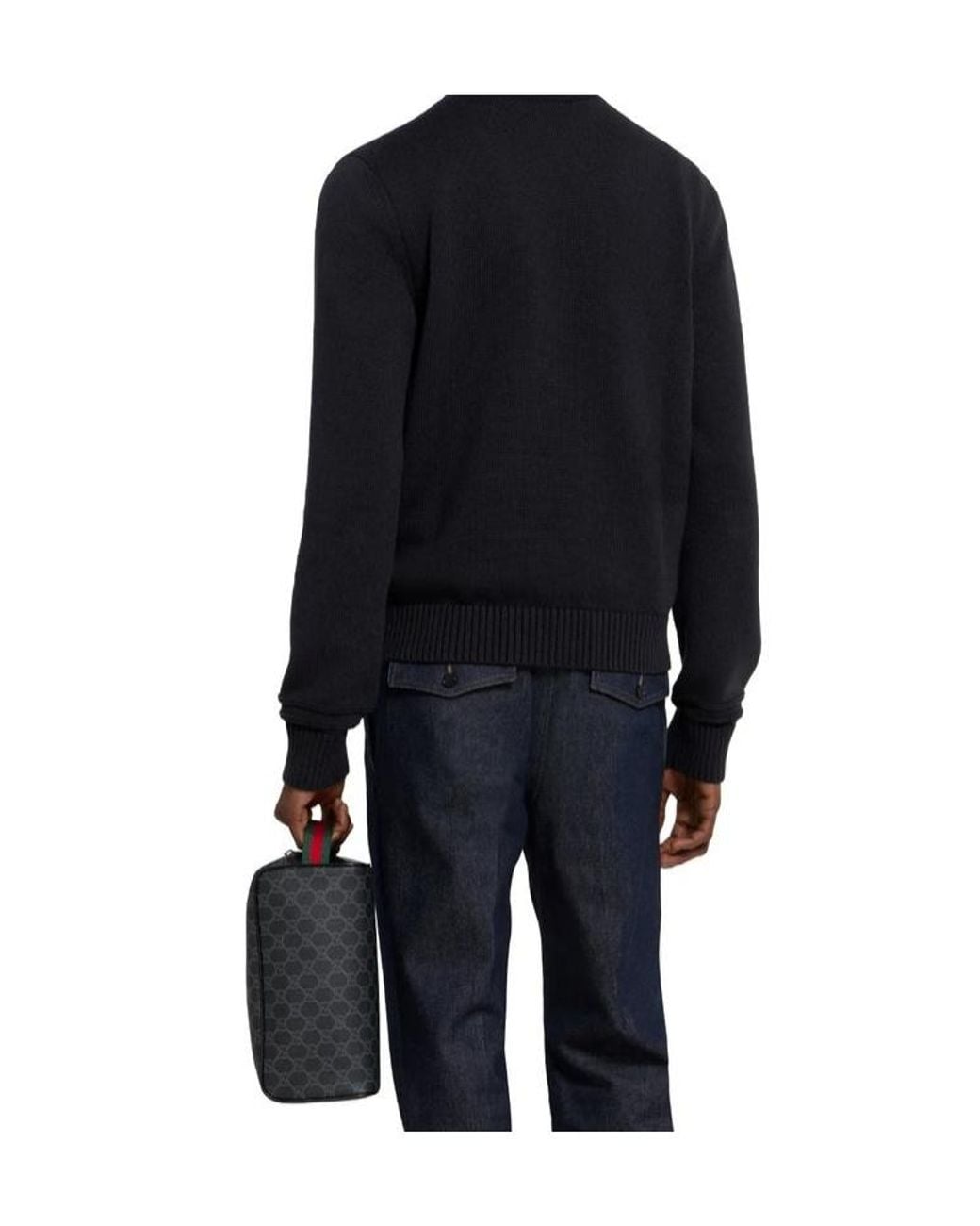 Gucci Black Logo Intarsia Knitted Sweater for men