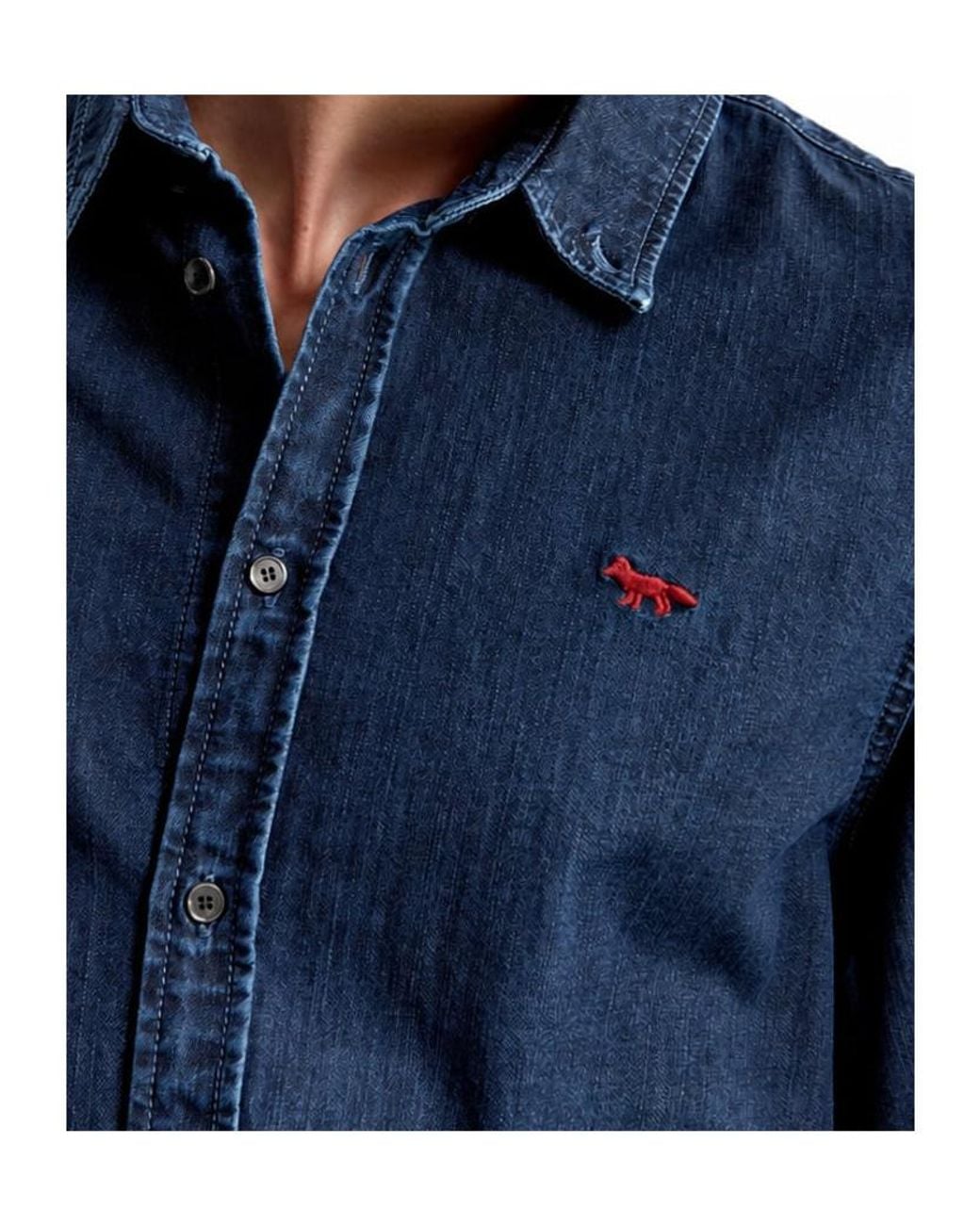 Maison Kitsuné Blue Profile Fox Denim Casual Shirt for men