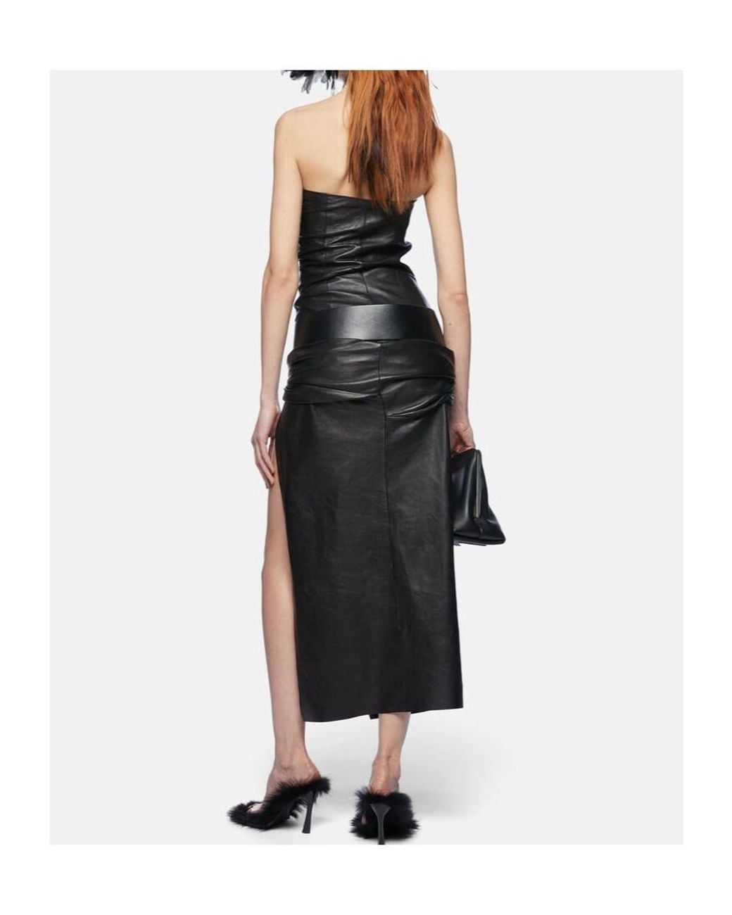 The Attico Black The Off-Shoulder Ruched Waist Midi Dress
