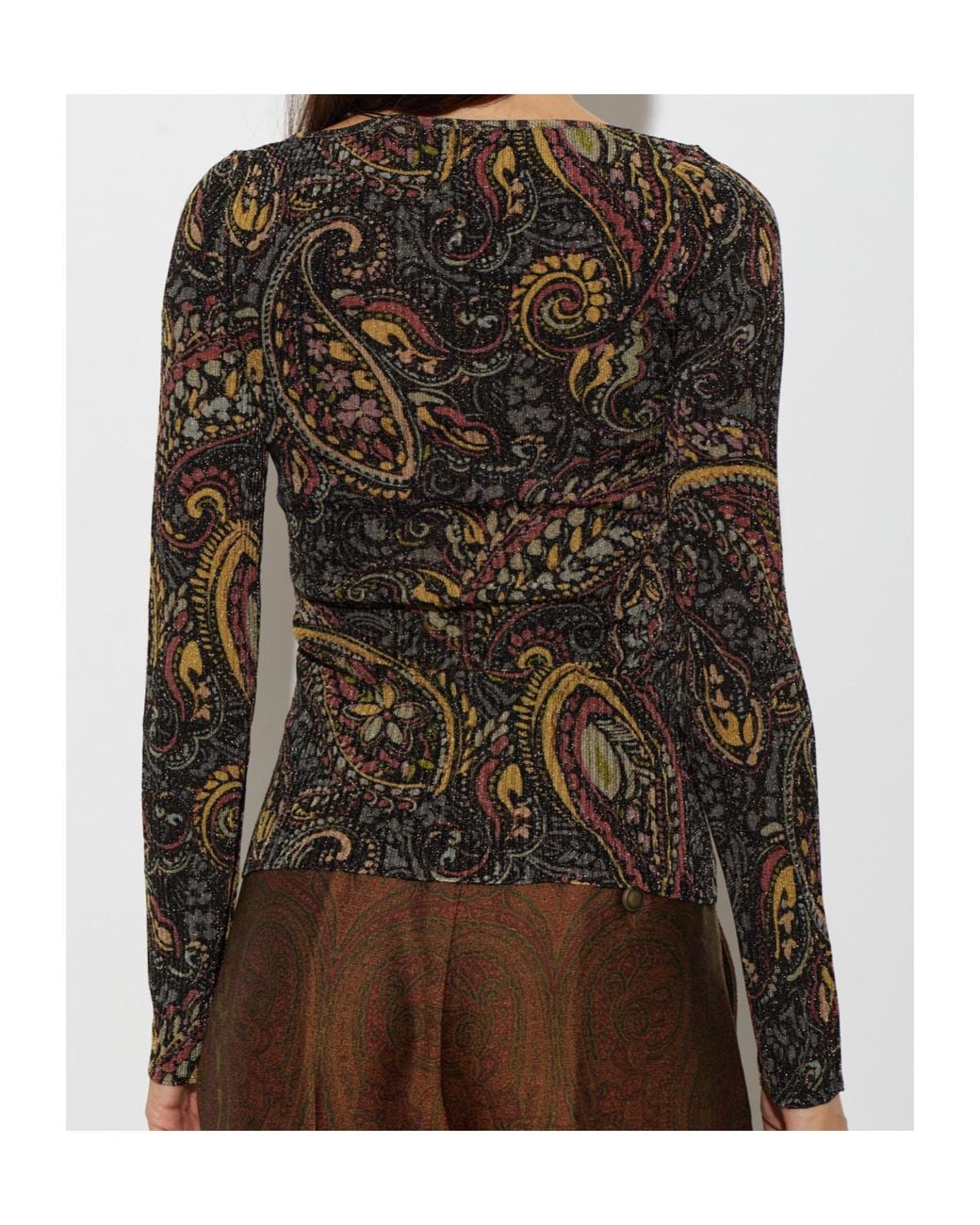 Etro Black Paisley Metallic Knit Top