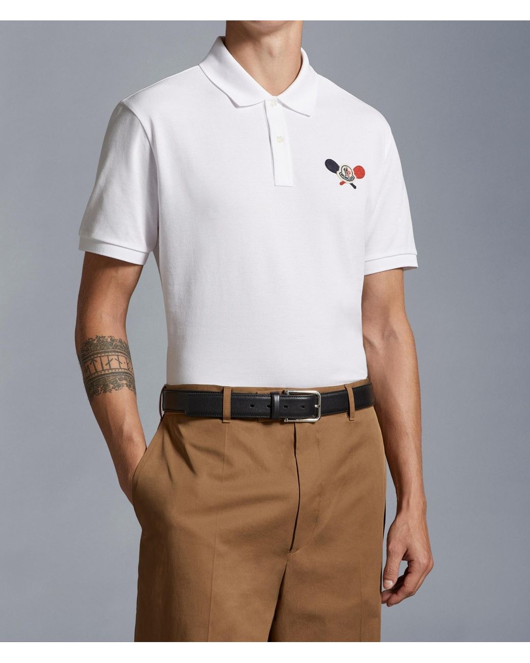 Moncler White Logo Patch Short-Sleeved Polo Shirt for men
