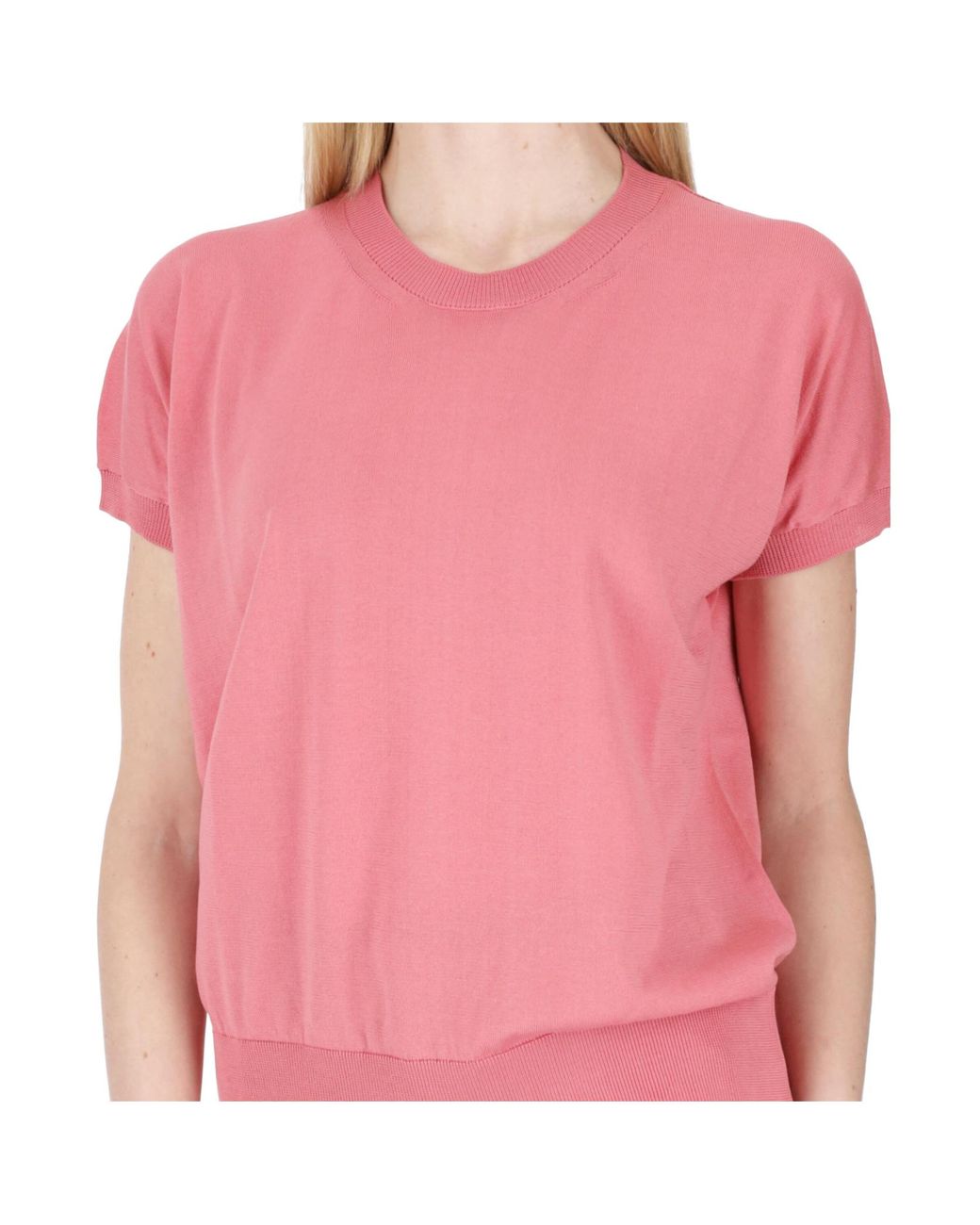 Semicouture Red Crew Neck Short Sleeve Sweater