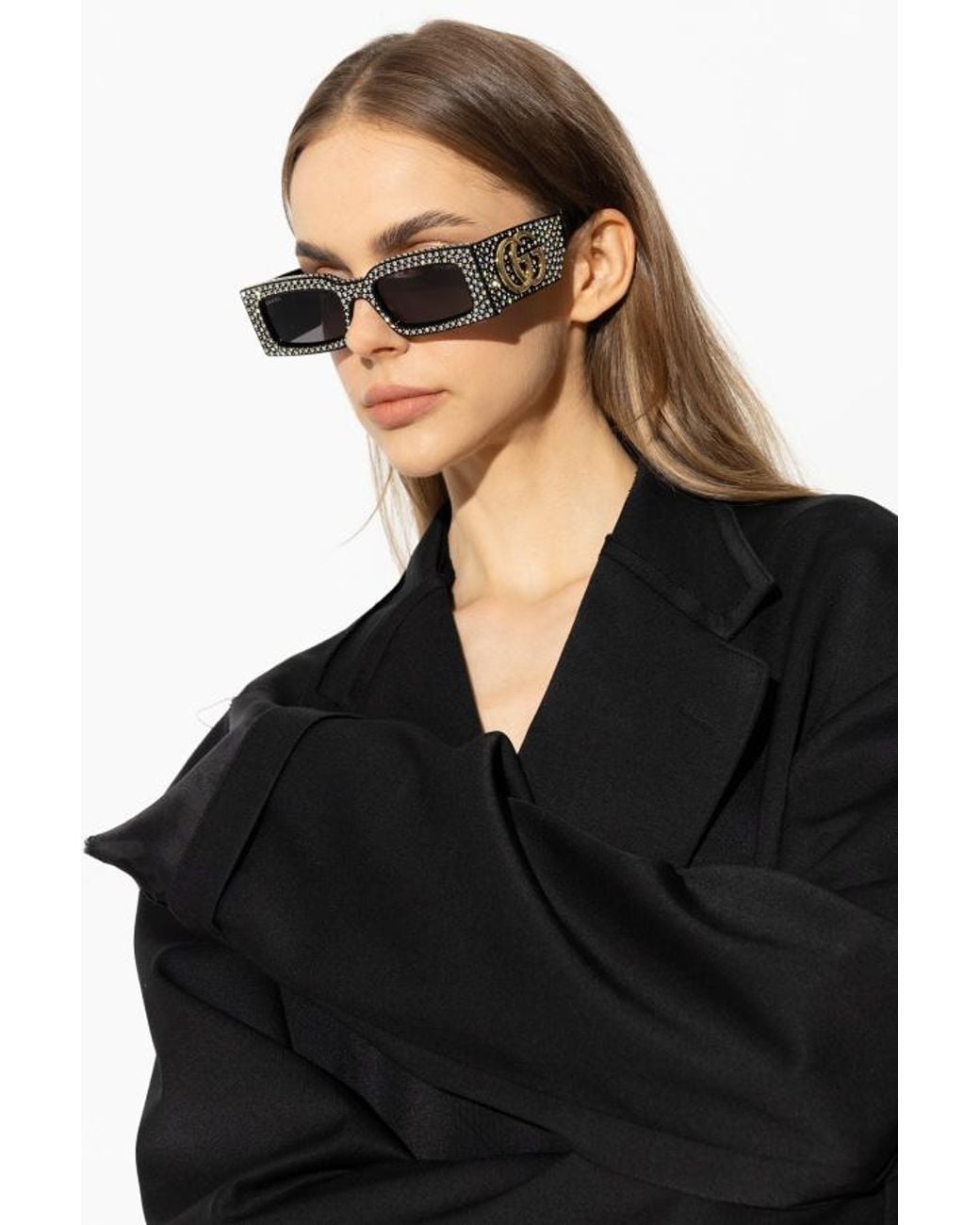 Gucci White Eyewear Rectangular Frame Sunglasses