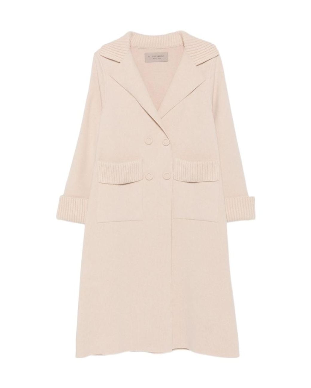 D.exterior Natural Ribbed Trim Double-Breasted Coat