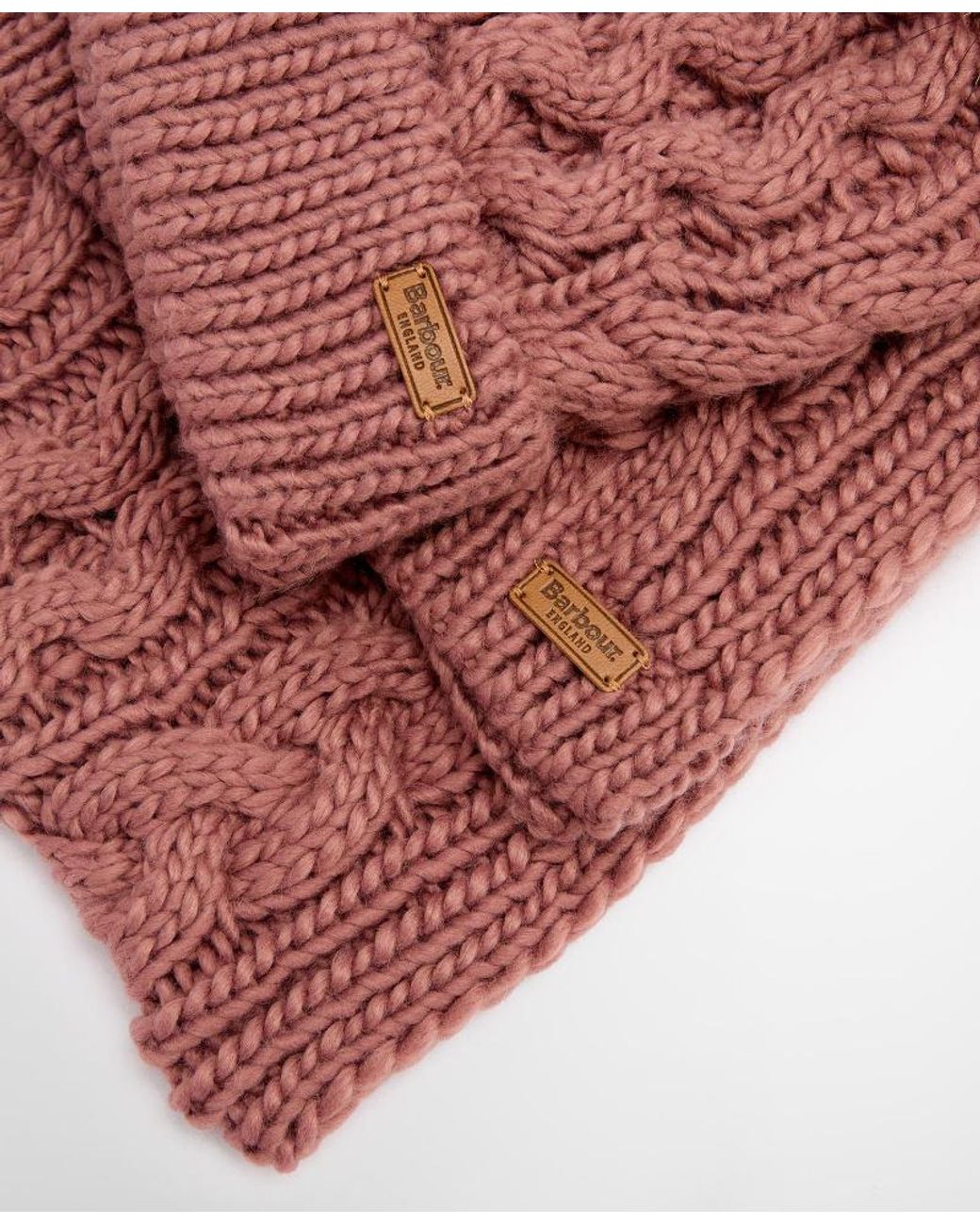 Barbour Red Logo Patch Ribbed Scarf And Beanie Set