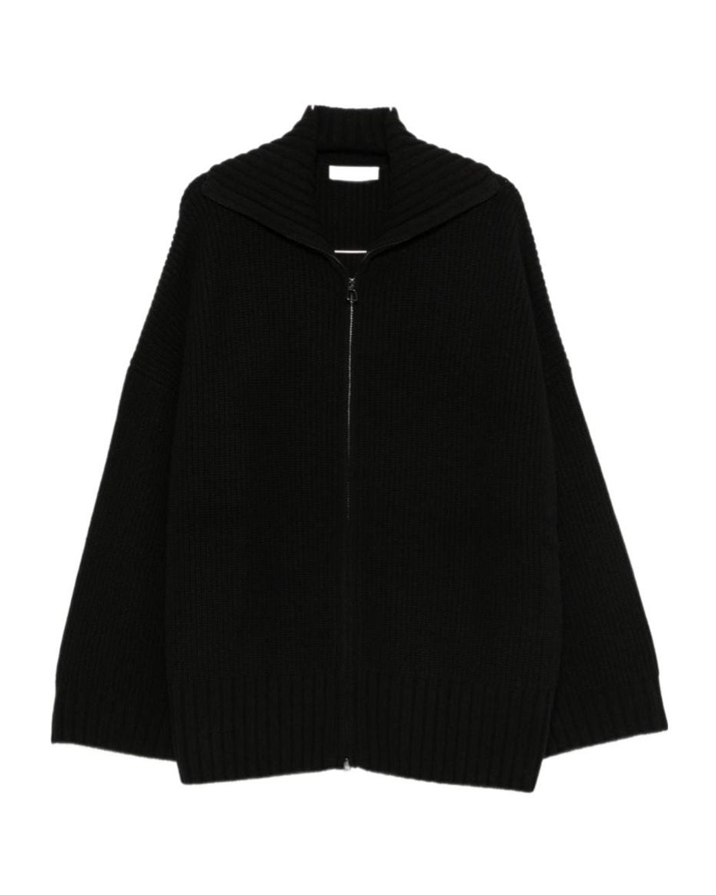 Frankie Shop Black Ribbed-Knit Zip-Up Cardigan