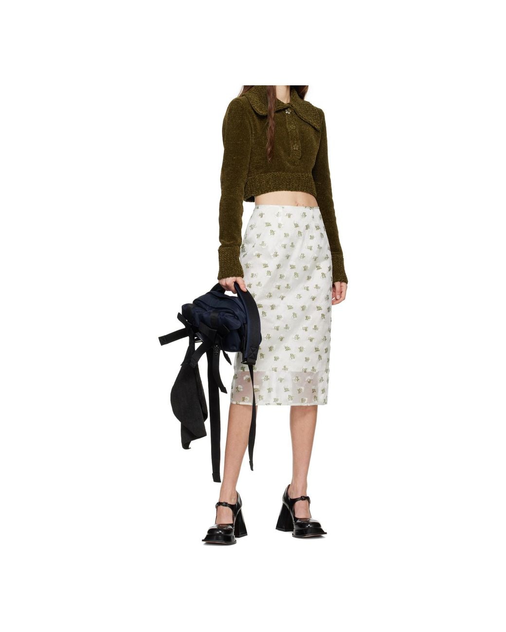 CECILIE BAHNSEN Green Calla Velevet Knitted Sweater