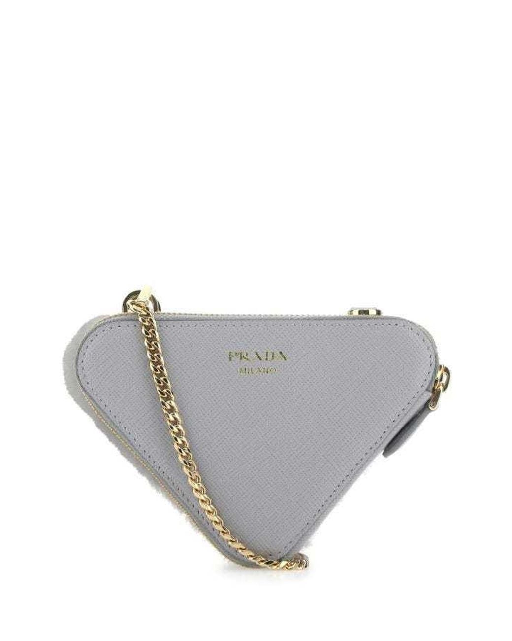 Prada Gray Shearling And Saffiano Leather Mini-Pouch