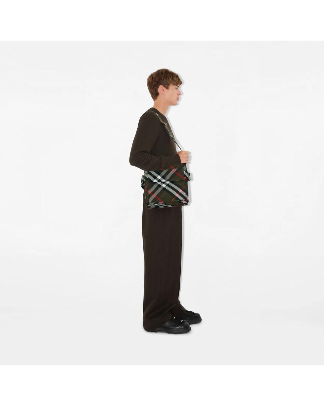 Burberry Black Trench Checked Messenger Bag for men