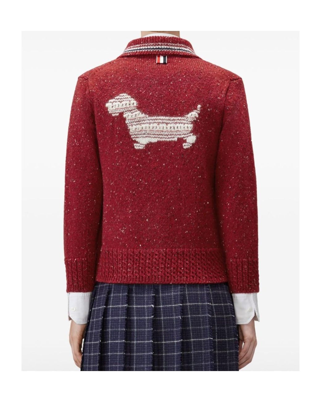 Thom Browne Red Hector Pointelle-Knit Cardigan