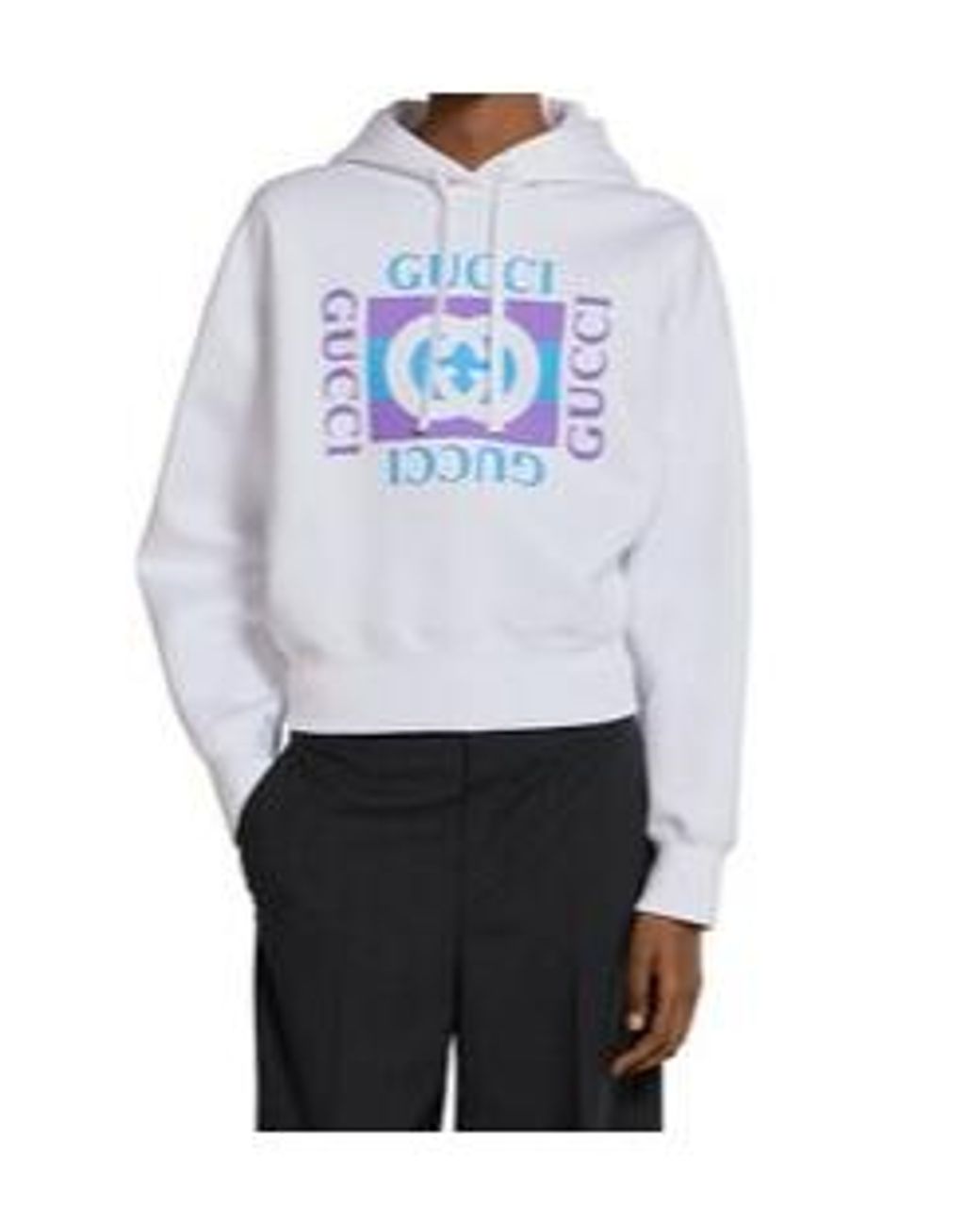 Gucci White Logo Printed Drawstring Hoodie