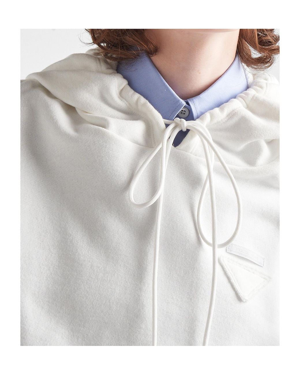 Prada White Triangle Logo Drawstring Hoodie