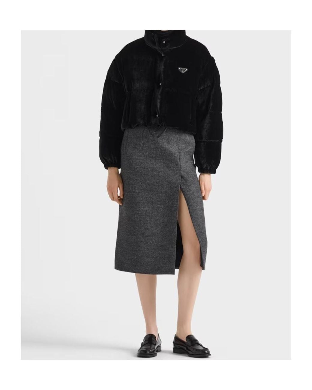 Prada Black Convertible Cropped Velvet Down Jacket