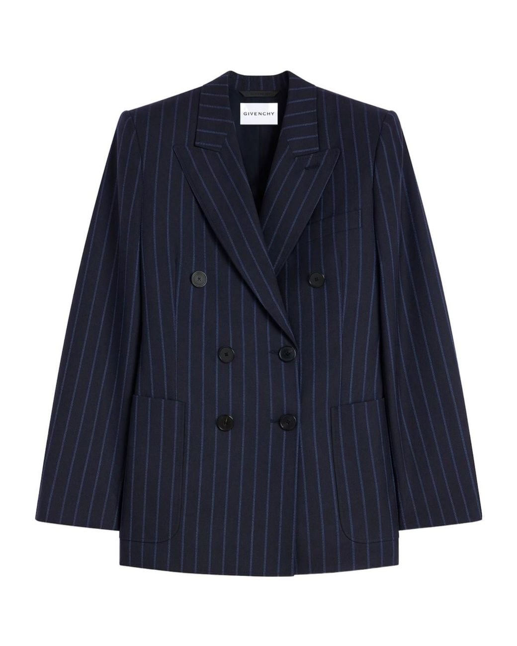 Givenchy Blue Double-Breasted Pinstripe Blazer
