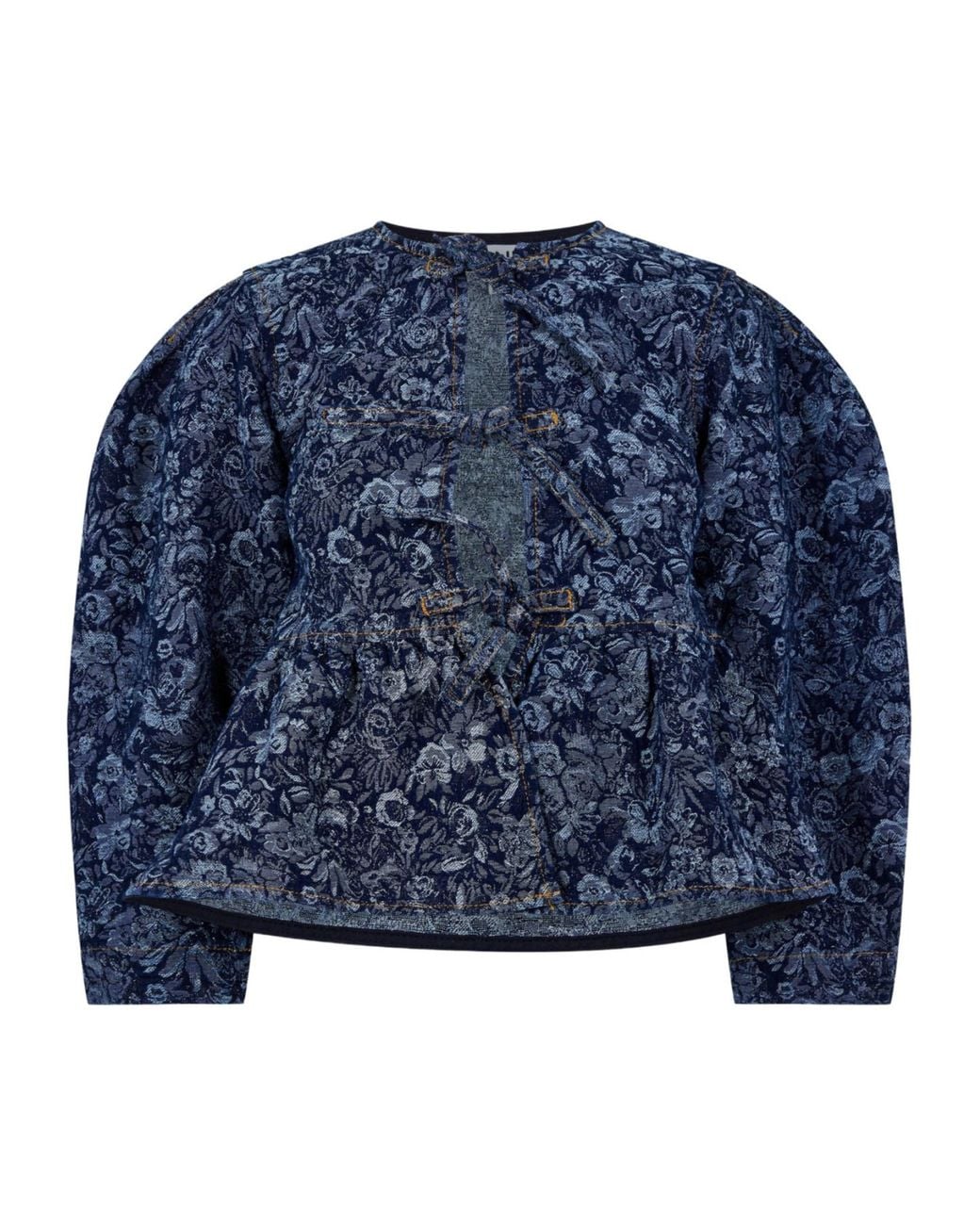 Ganni Blue Tapered Denim Peplum Top