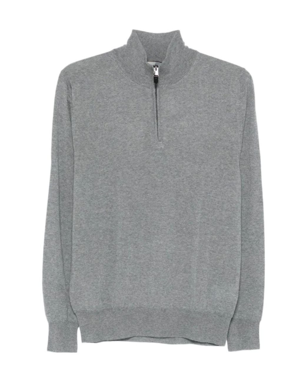 Canali Gray Half-Zip Wool Sweater for men
