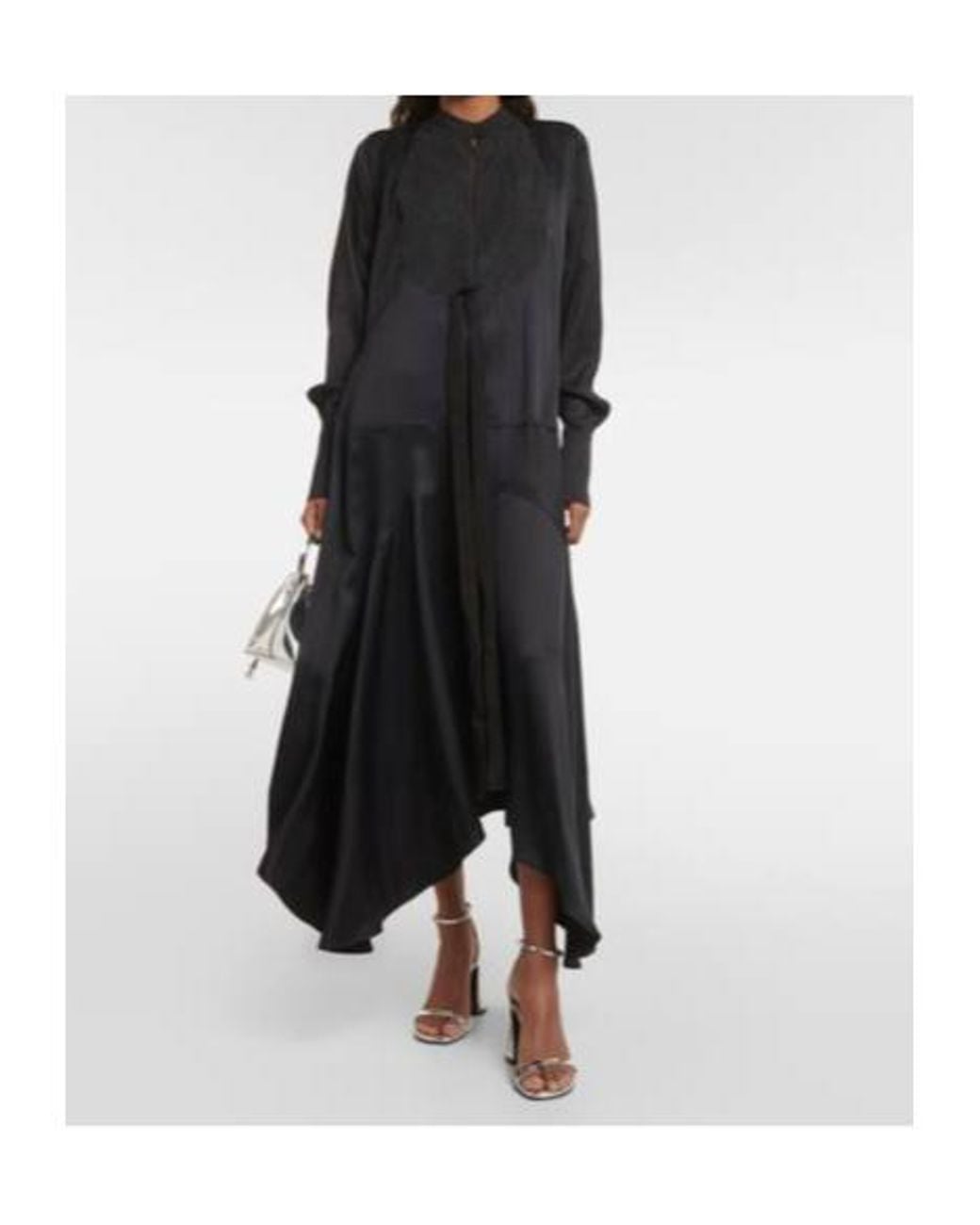 Plan C Black Asymmetric Pleated Midi Dress
