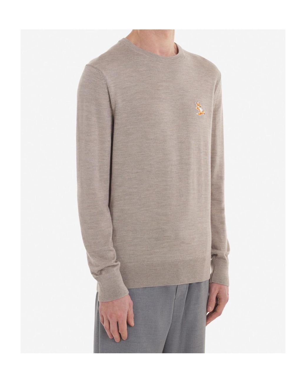 Maison Kitsuné Gray Logo-Patch Wool Jumper for men