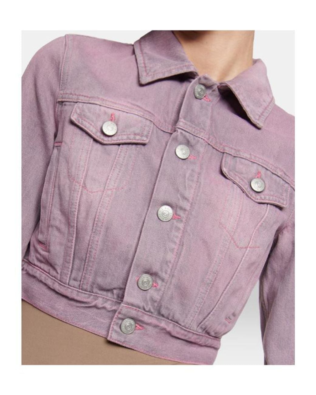 MM6 by Maison Margiela Pink Cropped Denim Jacket