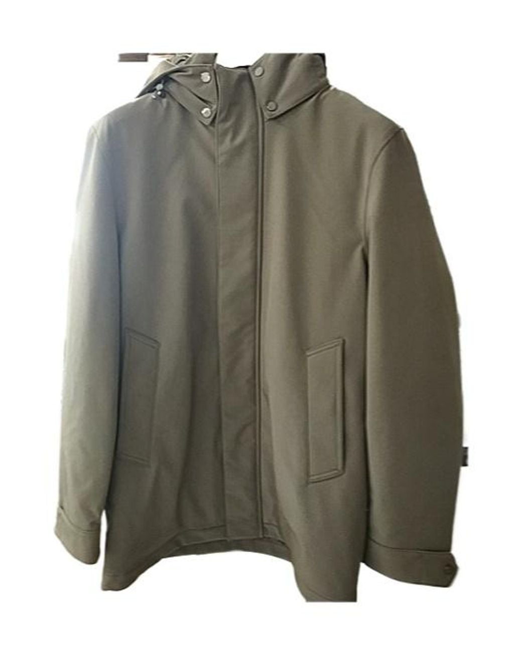 Woolrich Green Long Sleeved Hooded Buttoned Coat for men