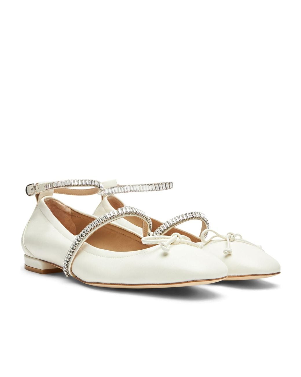 Stuart Weitzman White Stefanie Embellished Ballerina Flats