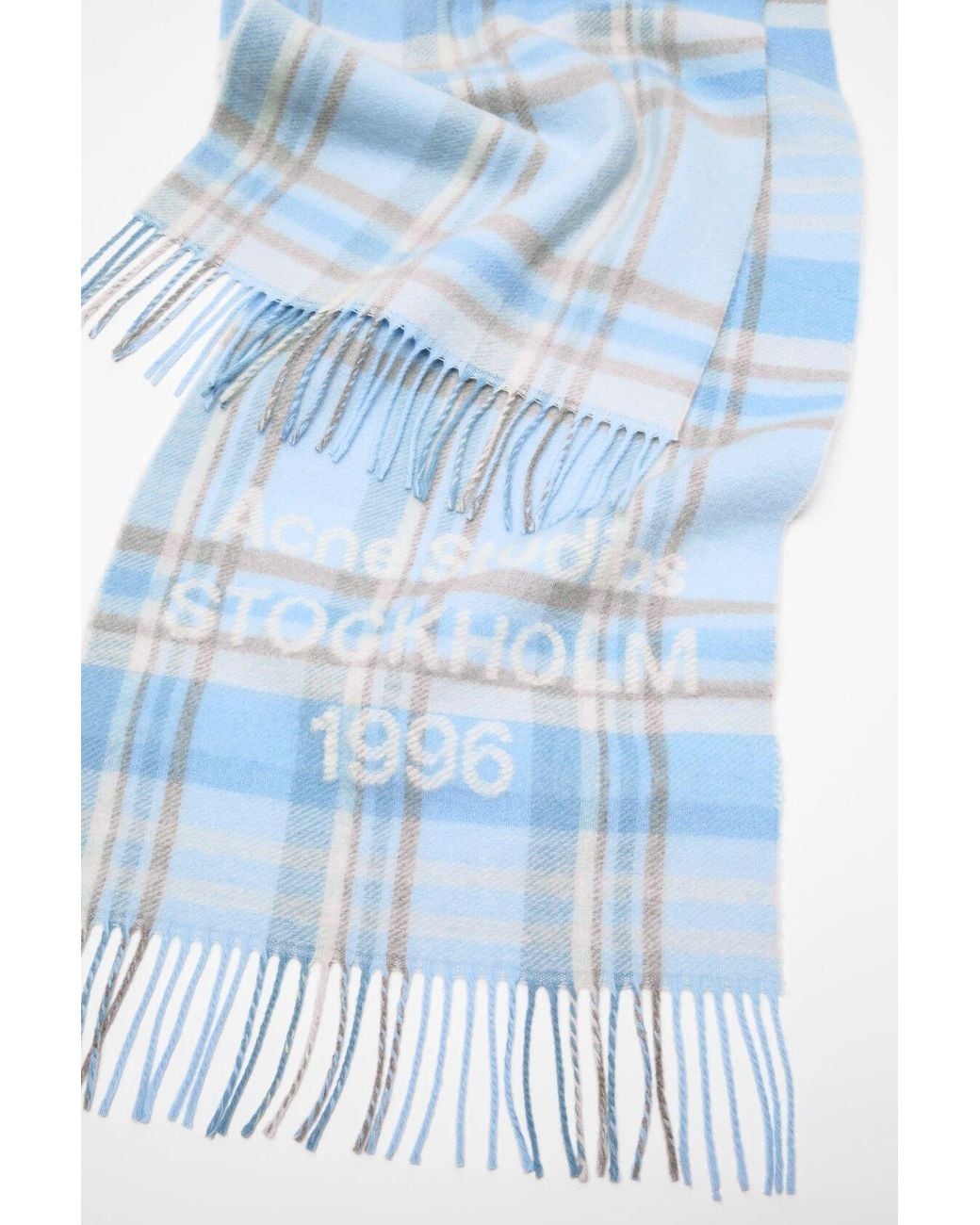Acne Blue Plaid Fringed Scarf for men
