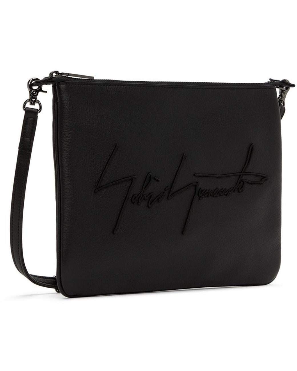 Yohji Yamamoto Black Discord Logo Embroidered Zipped Shoulder Bag for men